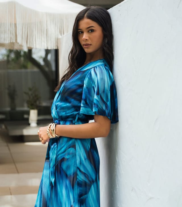 Gini London Women's Bright Blue Tie Dye Print Wrap Dress Gini London New Look - 3