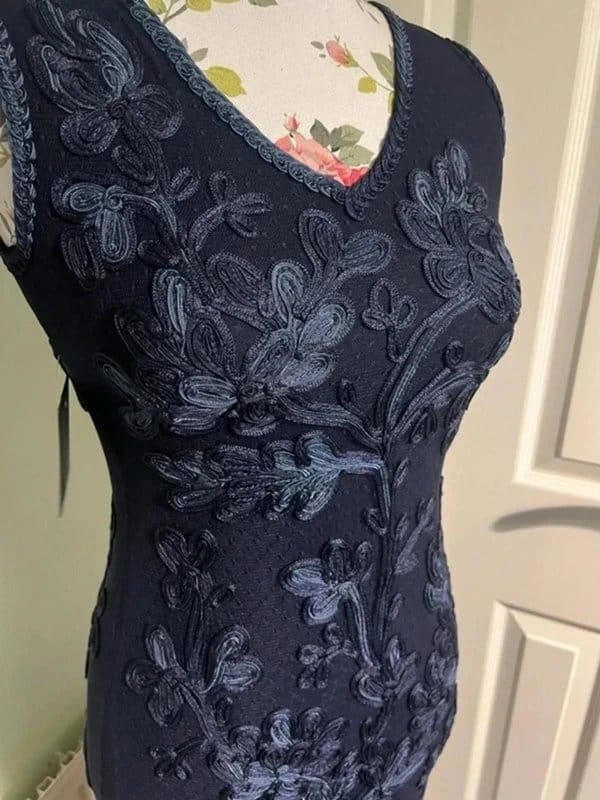 Phase Eight Navy Knee-Length Dress with Floral Embroidery