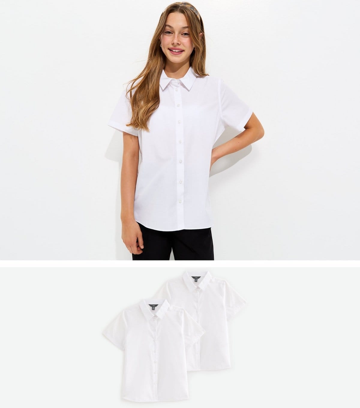 New Look Girls' White Cotton Relaxed Short Sleeve School Shirts