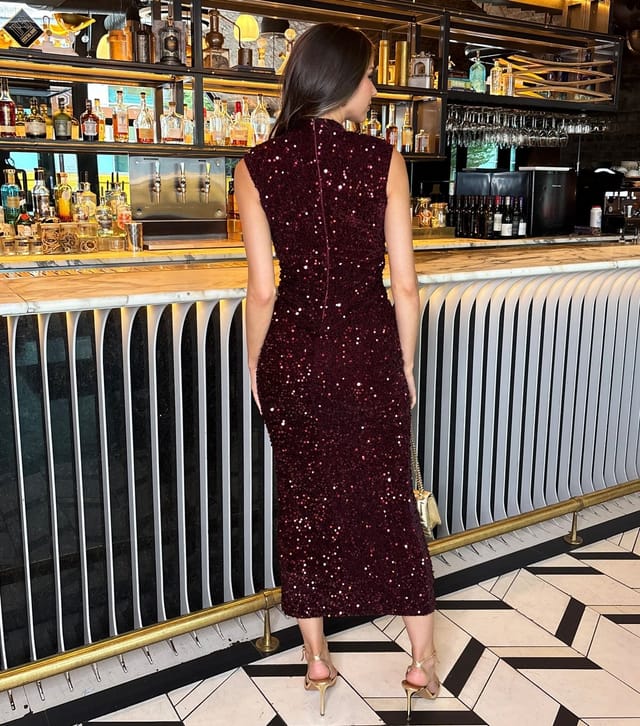 AX Paris Women's Dark Red High Neck Sequin Embellished Midi Dress AX Paris New Look - 3