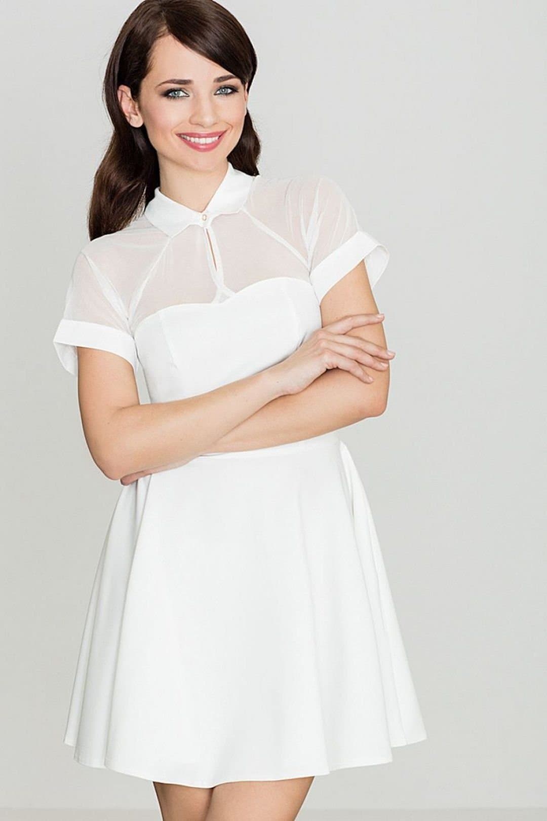 Love Lace Love Lace Women's Elegant Short Sleeve Mesh Collar Dress in White