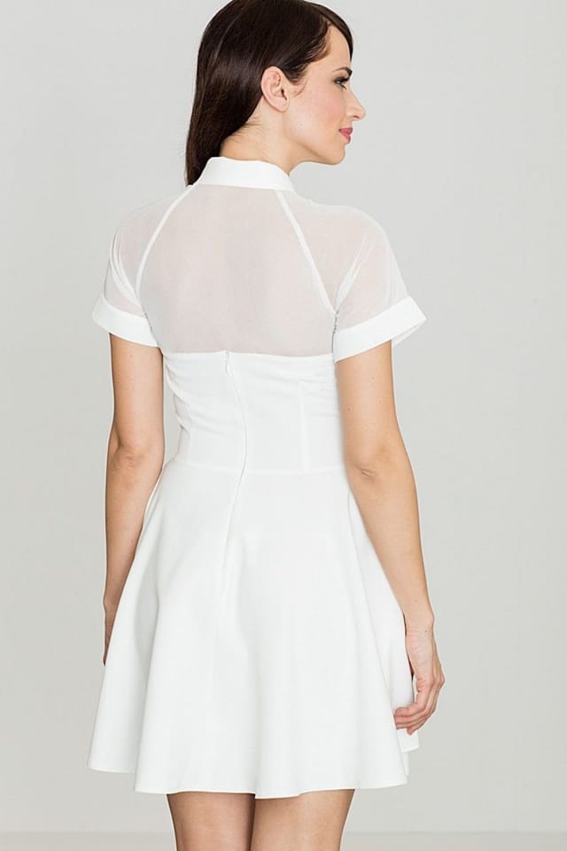 Love Lace Love Lace Women's Elegant Short Sleeve Mesh Collar Dress in White - 2