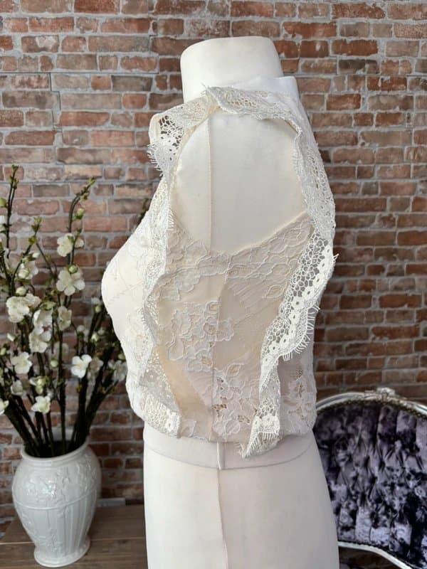 Choklate 🤍 Choklate Paris Ivory Lace Patchwork Frill Sleeve Top Size S