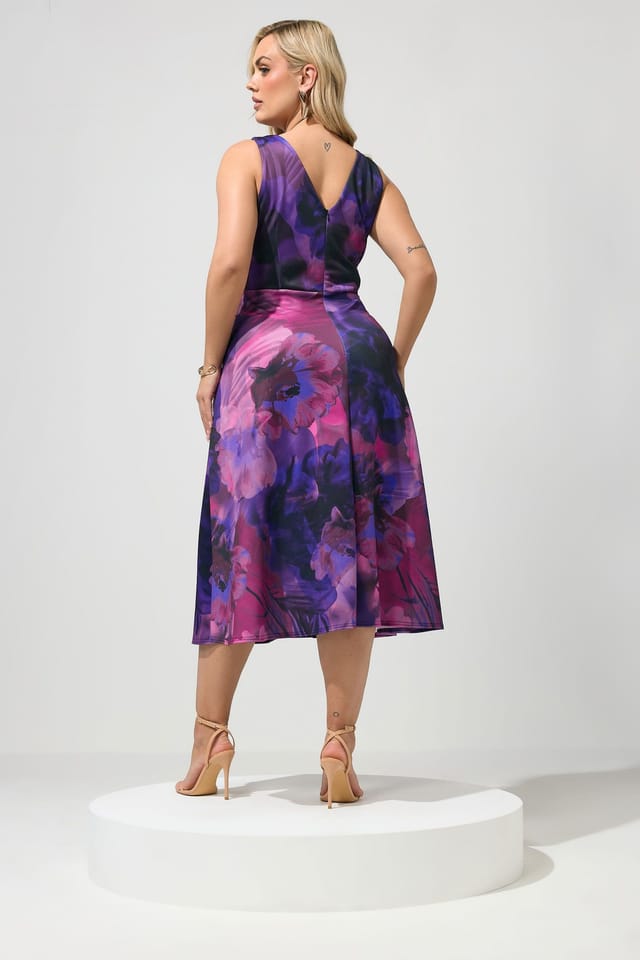Yours Yours Women's Abstract Print Skater Dress in Purple - 3
