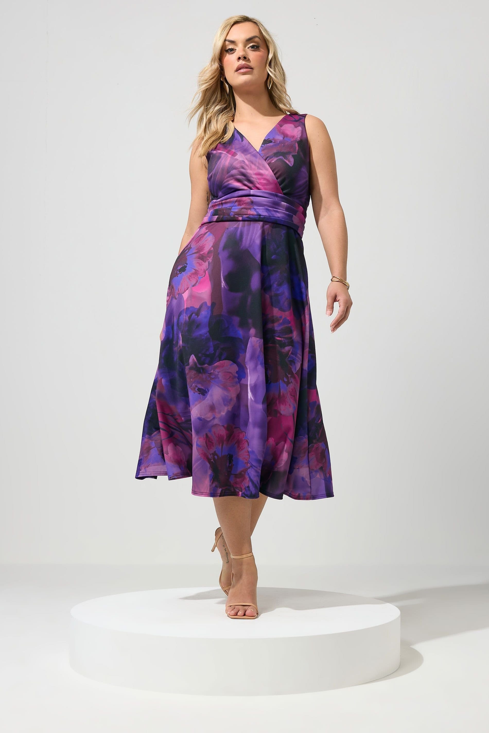 Yours Yours Women's Abstract Print Skater Dress in Purple - 4