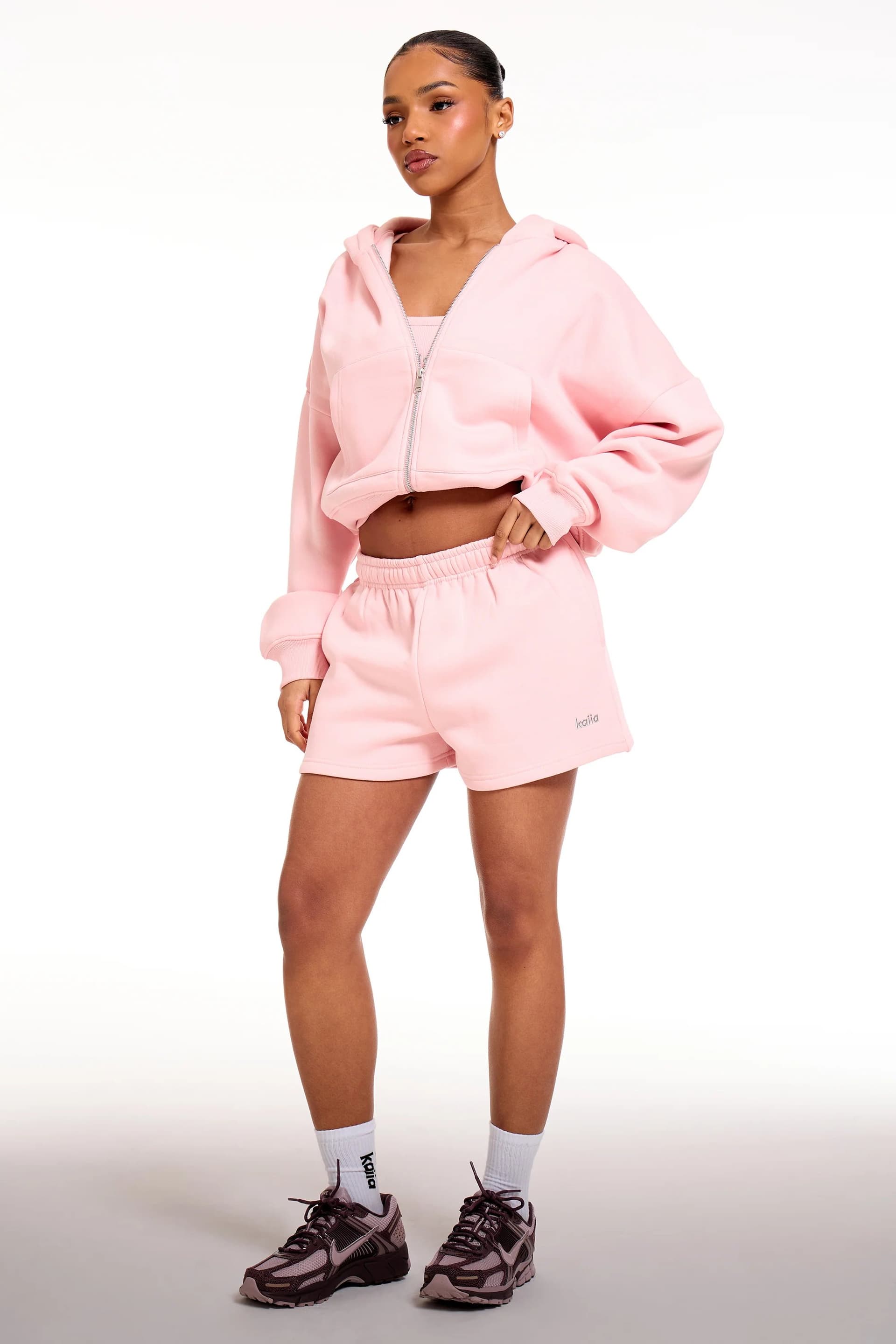 Kaiia Kaiia Sugar Pink Chrome Logo Mini Shorts