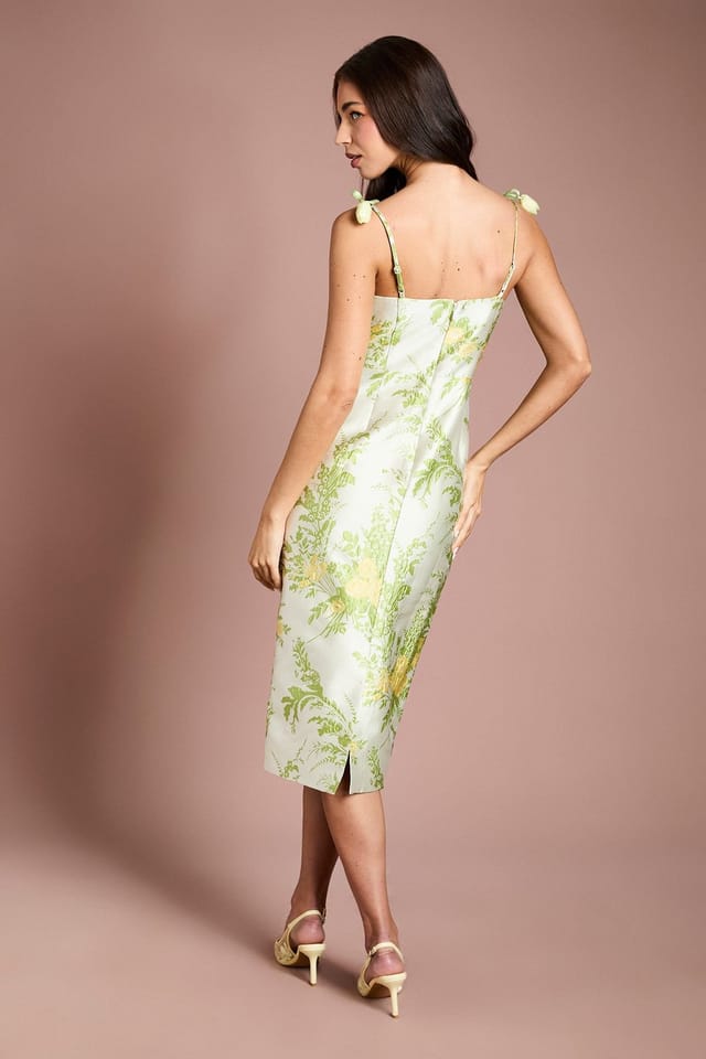 Coast Coast Women's Tulip Strap Jacquard Pencil Dress in Neutral - 3