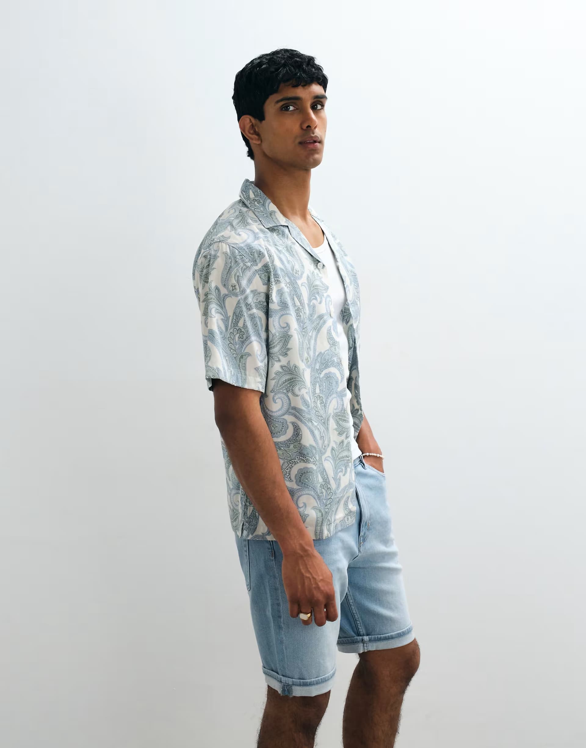 ASOS Mango 100% cotton short sleeve paisly print shirt in pastel green