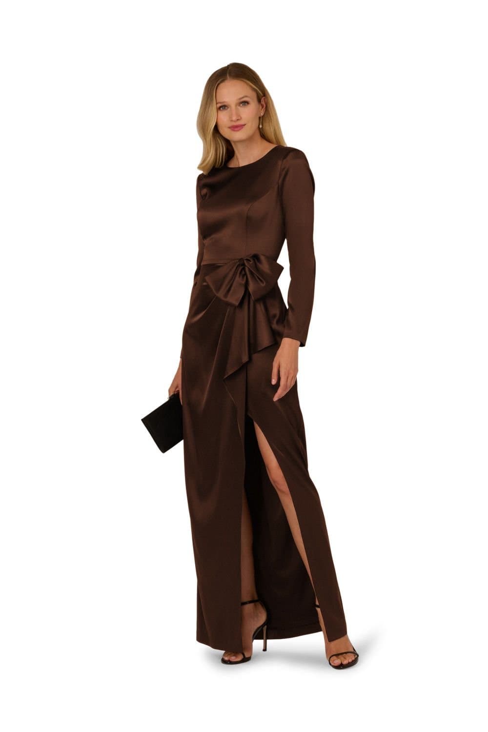 Adrianna Papell Adrianna Papell Women's Stretch Satin Ruffle Gown in Brown