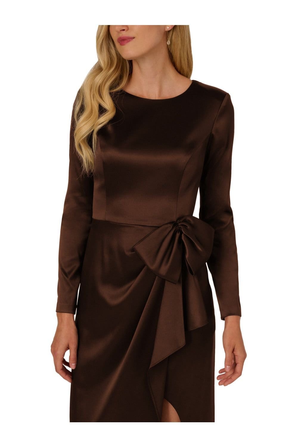 Adrianna Papell Adrianna Papell Women's Stretch Satin Ruffle Gown in Brown - 4