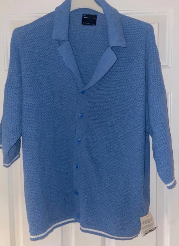 ASOS Design Asos design relaxed knitted button through polo shirt blue - 1