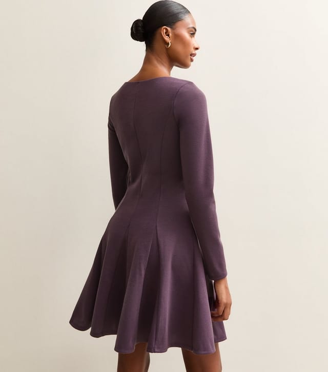New Look Women's Purple Slash Neck Long Sleeve Skater Dress New Look - 3