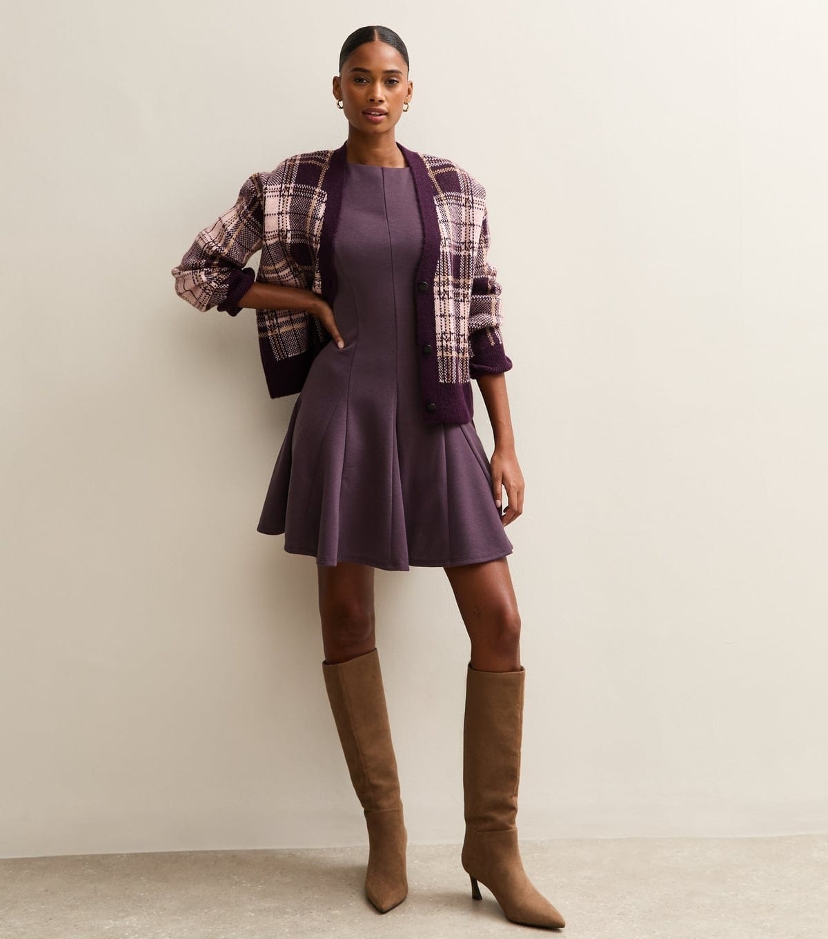 New Look Women's Purple Slash Neck Long Sleeve Skater Dress New Look - 4