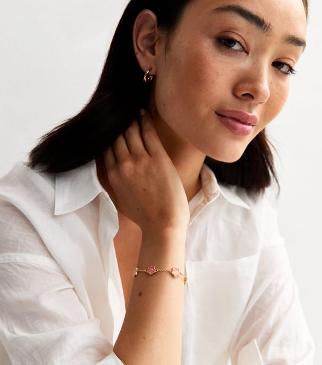 New Look Gold Tone Pink Flower Bracelet New Look - 2