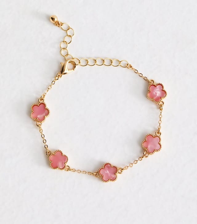 New Look Gold Tone Pink Flower Bracelet New Look - 3
