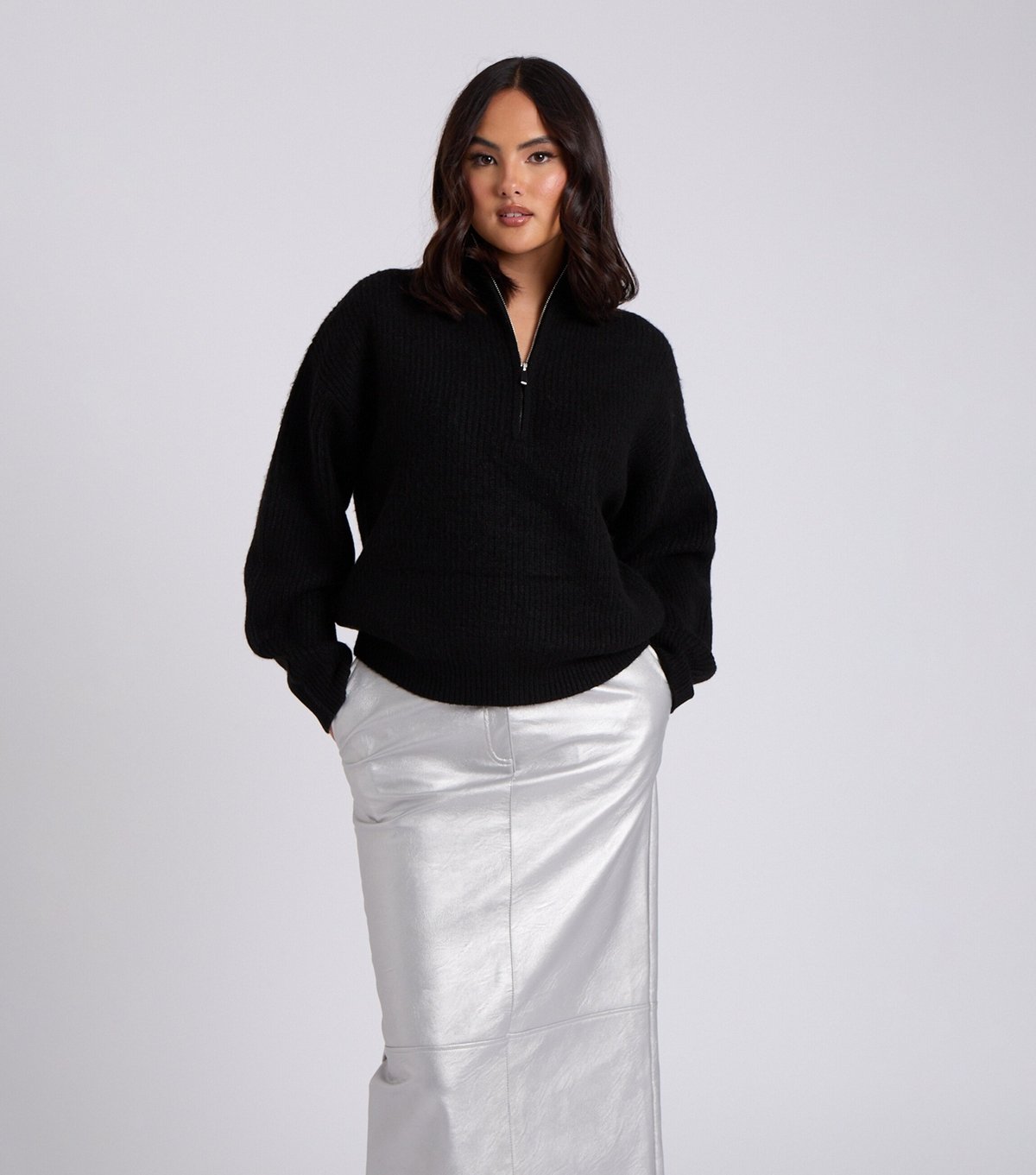 Urban Bliss Women's Black Ribbed Half Zip Jumper Urban Bliss New Look - 1