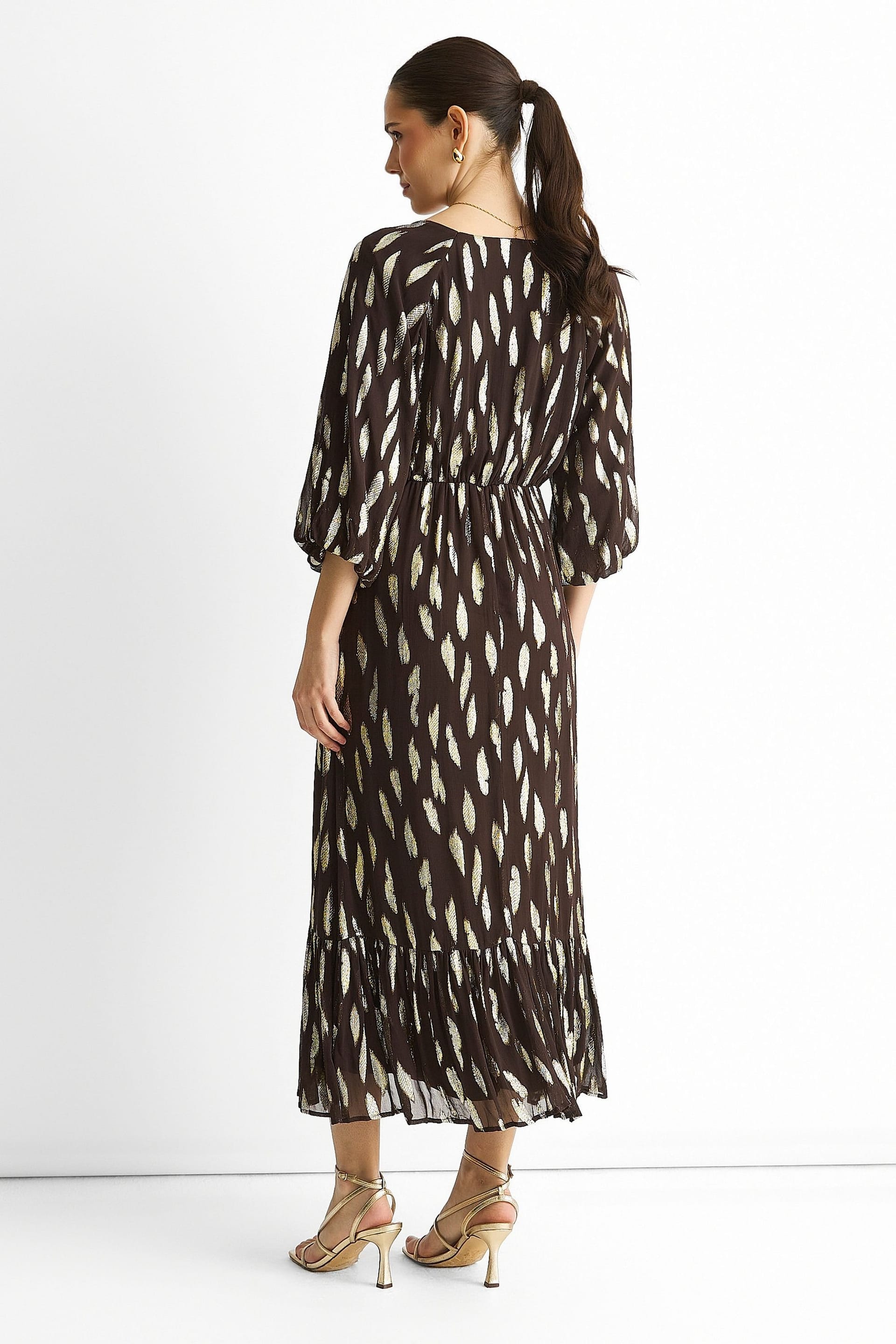 Gini London Gini London Women's Chocolate Viscose Clipped Balloon Sleeve Maxi Dress - 4