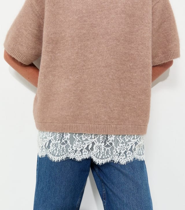 New Look Women's Mink Brushed Knit Lace Hem T-Shirt New Look - 2