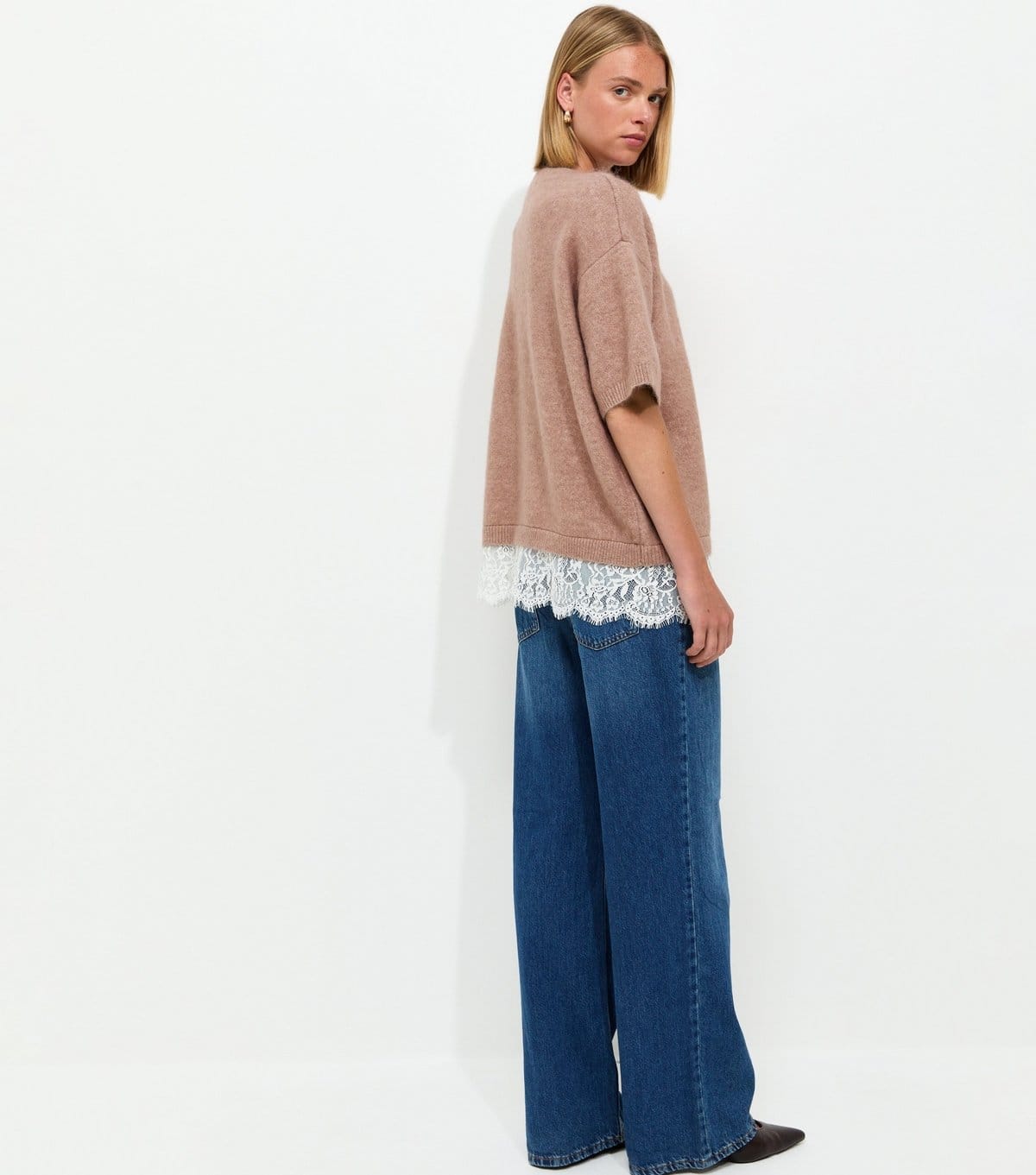 New Look Women's Mink Brushed Knit Lace Hem T-Shirt New Look - 4