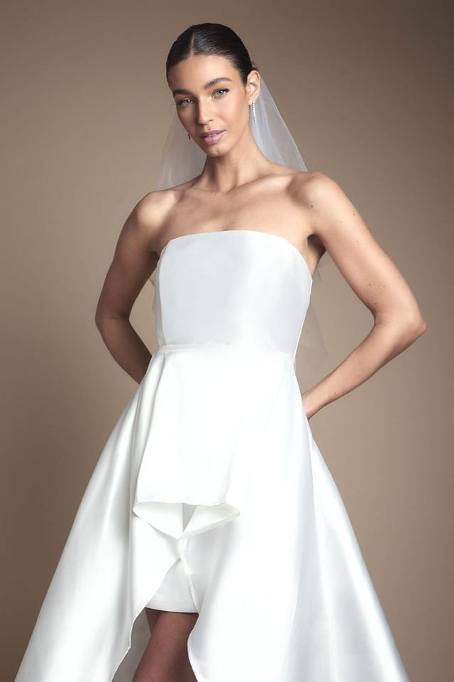 Coast Coast Women's Bandeau Twill Mini With Full Overskirt Wedding Dress in Ivory - 2