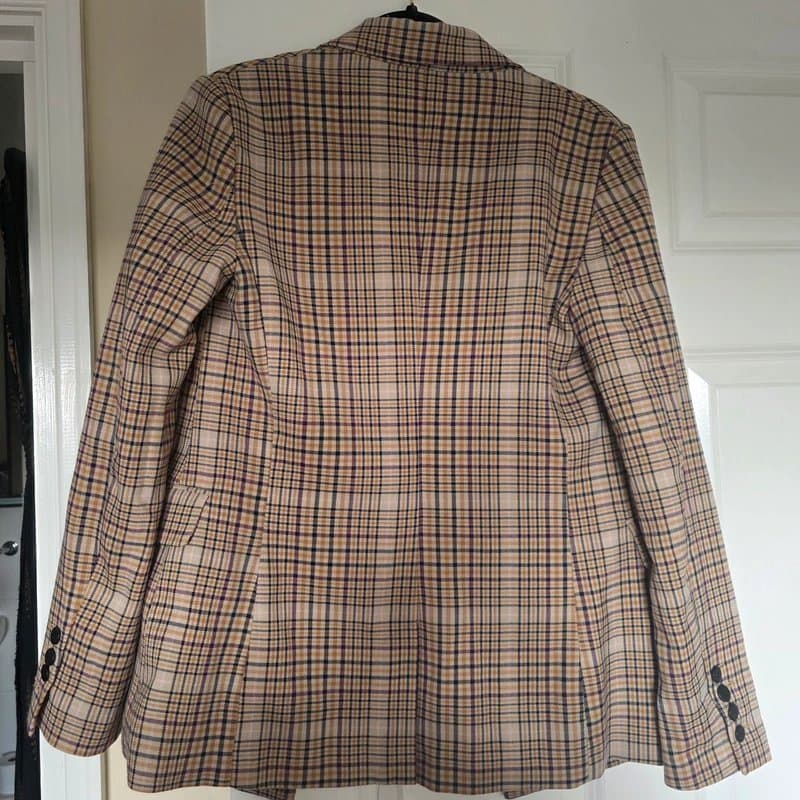 Bershka Bershka Checked Beige Single Breasted Blazer Jacket Size