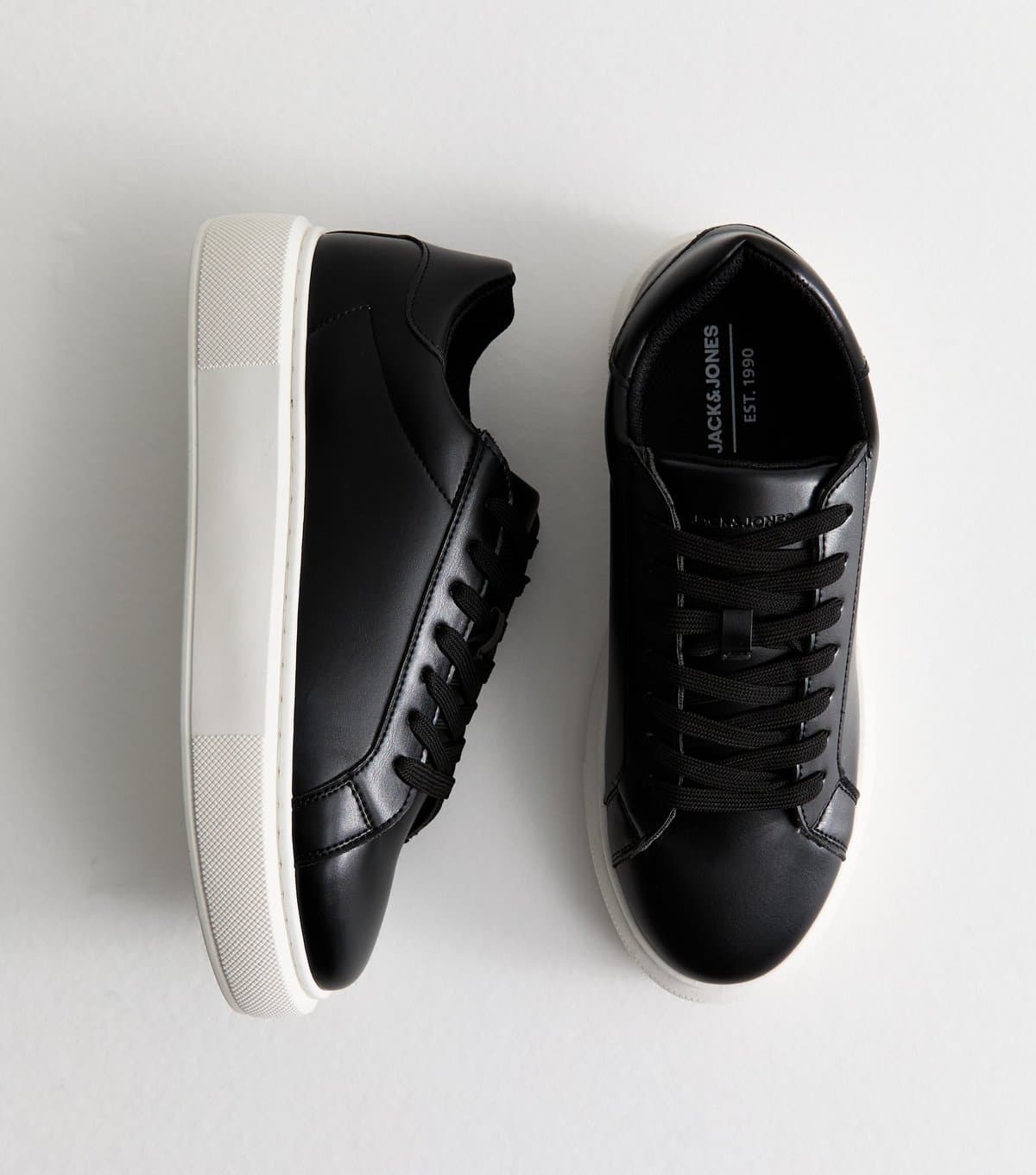jack & jones Men's Black Faux Leather Trainers Jack & Jones New Look