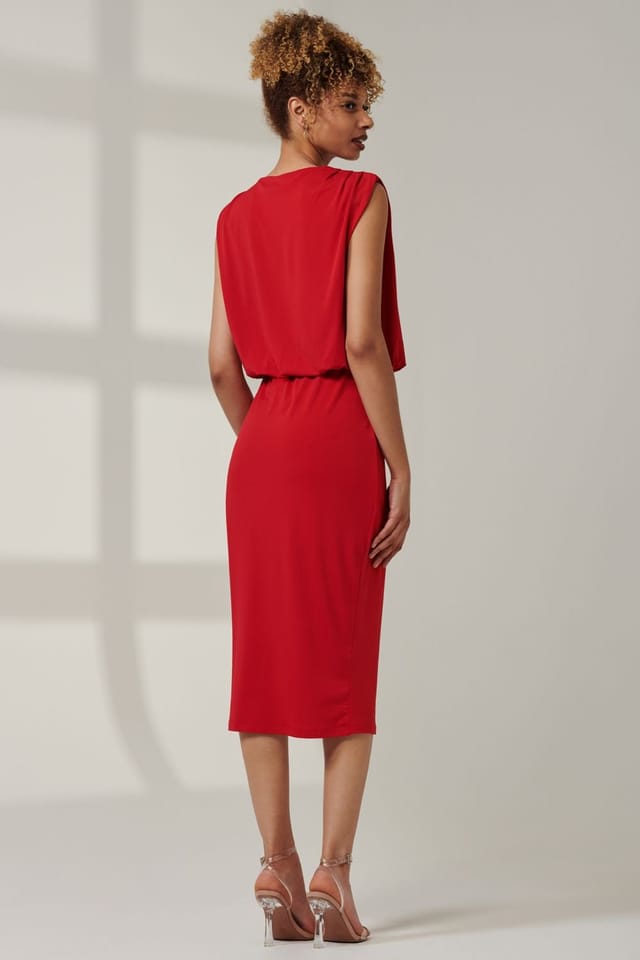 Jolie Moi Jolie Moi Women's Kira Tiered Draped Bodycon Dress in Red - 2