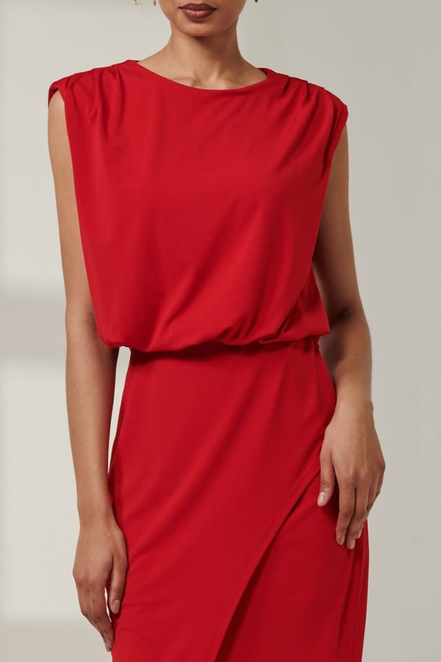 Jolie Moi Jolie Moi Women's Kira Tiered Draped Bodycon Dress in Red - 3