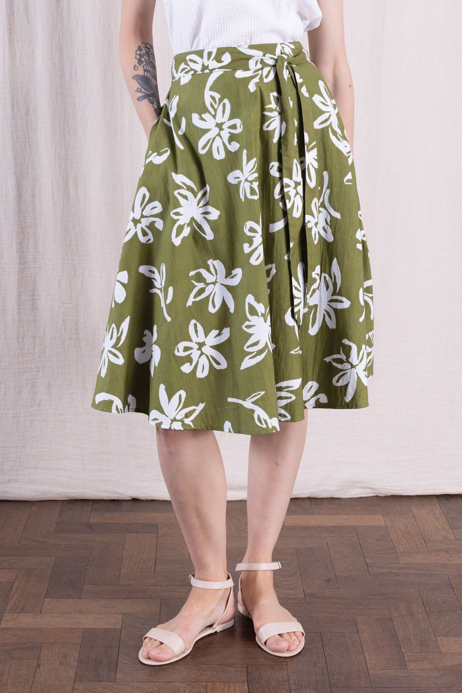 Nomads Clothing Women's Green Zinnia Print Swing Skirt