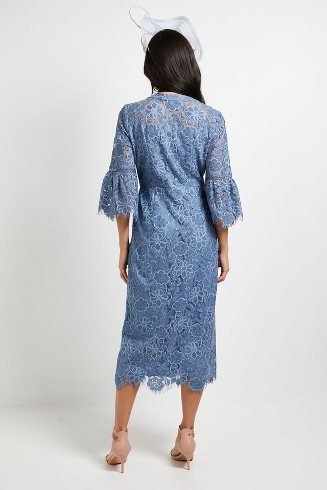 Wallis Wallis Women's Lace Button Flute Sleeve Midi Dress in Blue - 3