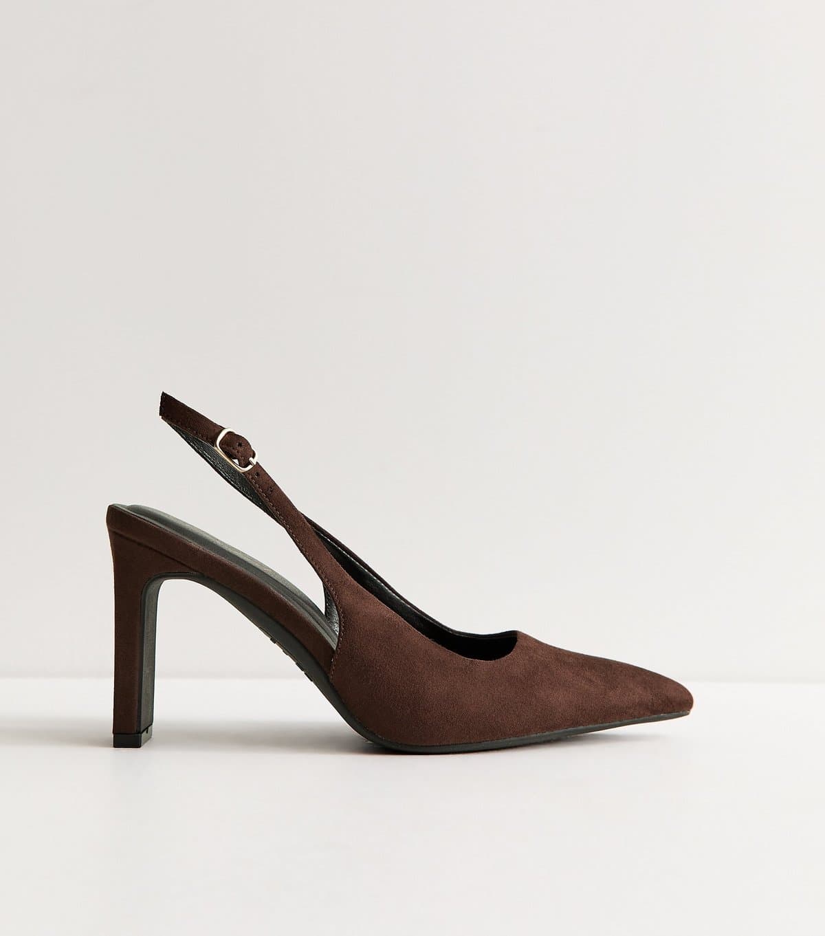 New Look Women's Dark Brown Faux Suede Slingback Court Shoes Vegan New Look