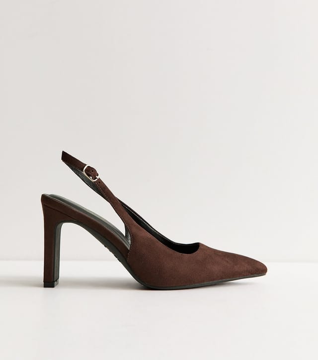 New Look Women's Dark Brown Faux Suede Slingback Court Shoes Vegan New Look - 2