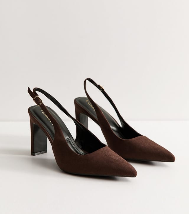 New Look Women's Dark Brown Faux Suede Slingback Court Shoes Vegan New Look - 3