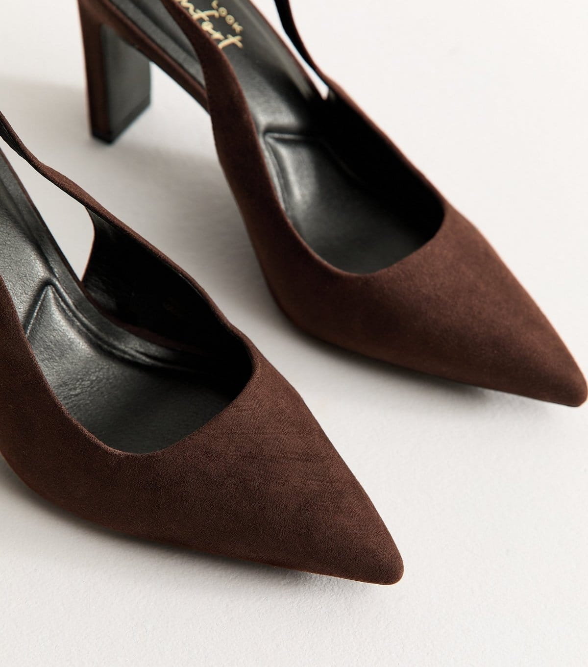 New Look Women's Dark Brown Faux Suede Slingback Court Shoes Vegan New Look - 4