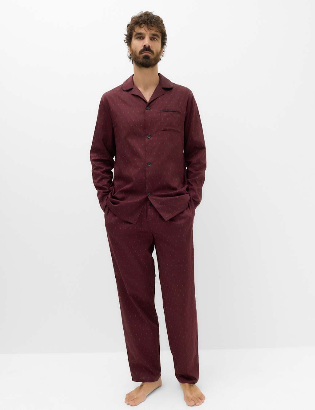 Marks & Spencer M&S Pure Cotton Foulard Print Pyjama Set Burgundy Mix