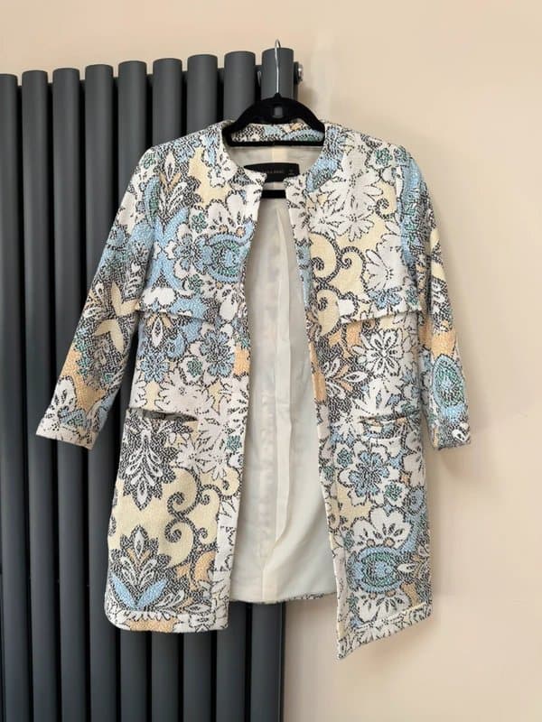 Zara Zara Basic Floral Jacquard Tapestry Coat Jacket Pastel Spring Occasion UK 6 XS