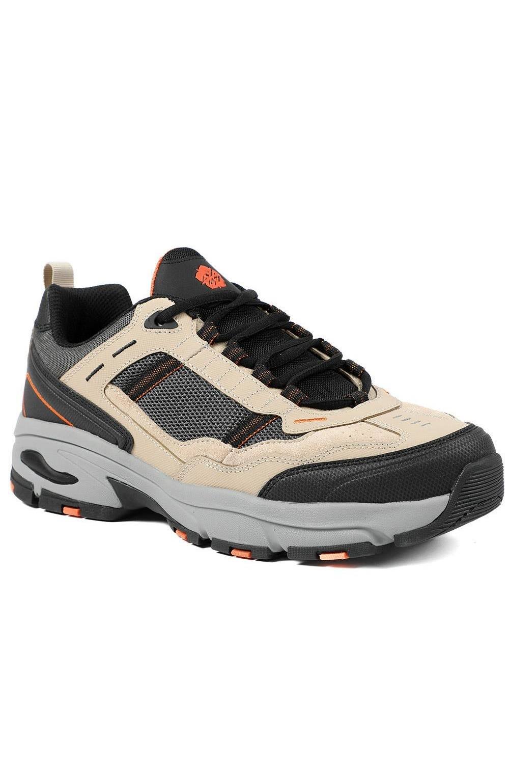 Pavers Pavers Men's Extra Wide Leather Memory Foam Lace Up Trainers in Beige - 4