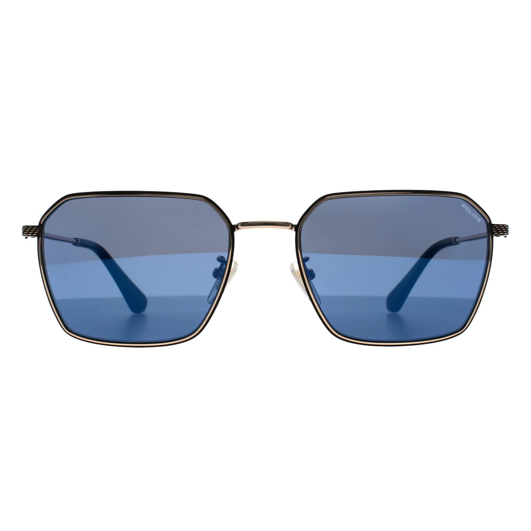 Police Police Men's Square Shiny Rose Gold Smoke Blue Mirror SPLL84 Octane 9