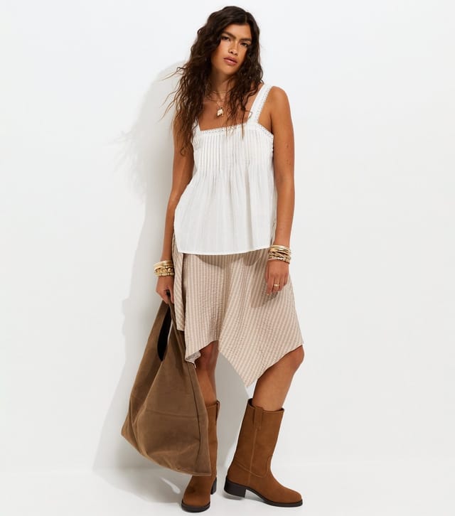 New Look Women's White Cotton Pintuck Cami Top New Look - 3