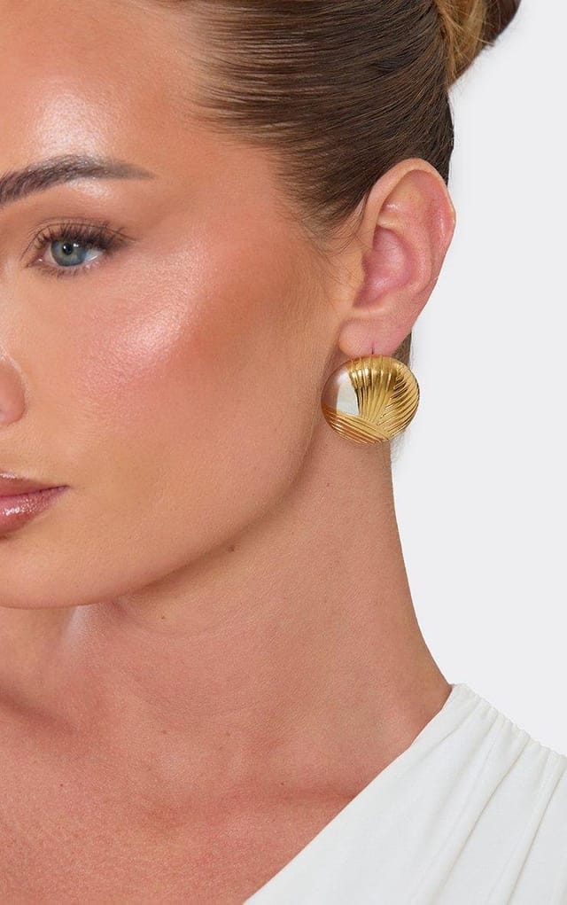 EGO Oversized Textured Round Stud Earrings In Gold, Women's Size UK 0 - 2