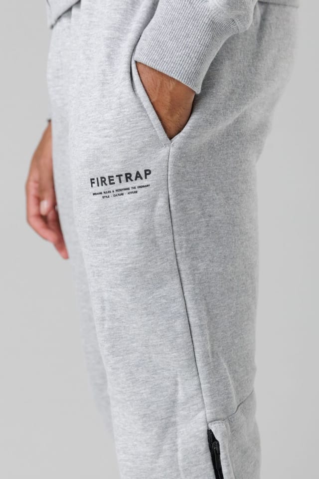 Firetrap Firetrap Men's Regular Fit Cotton Blend Fleece Joggers with Drawstring Waist in Light Grey - 3