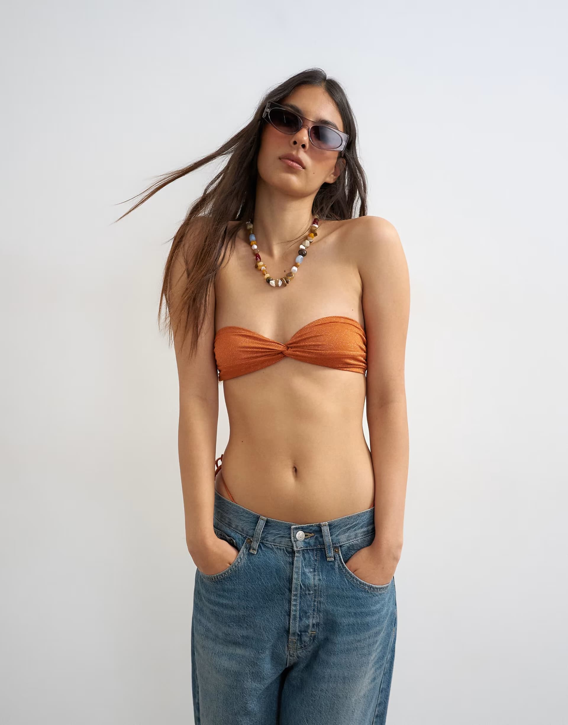 ASOS Topshop Hawaii glitter bandeau bikini top in rust