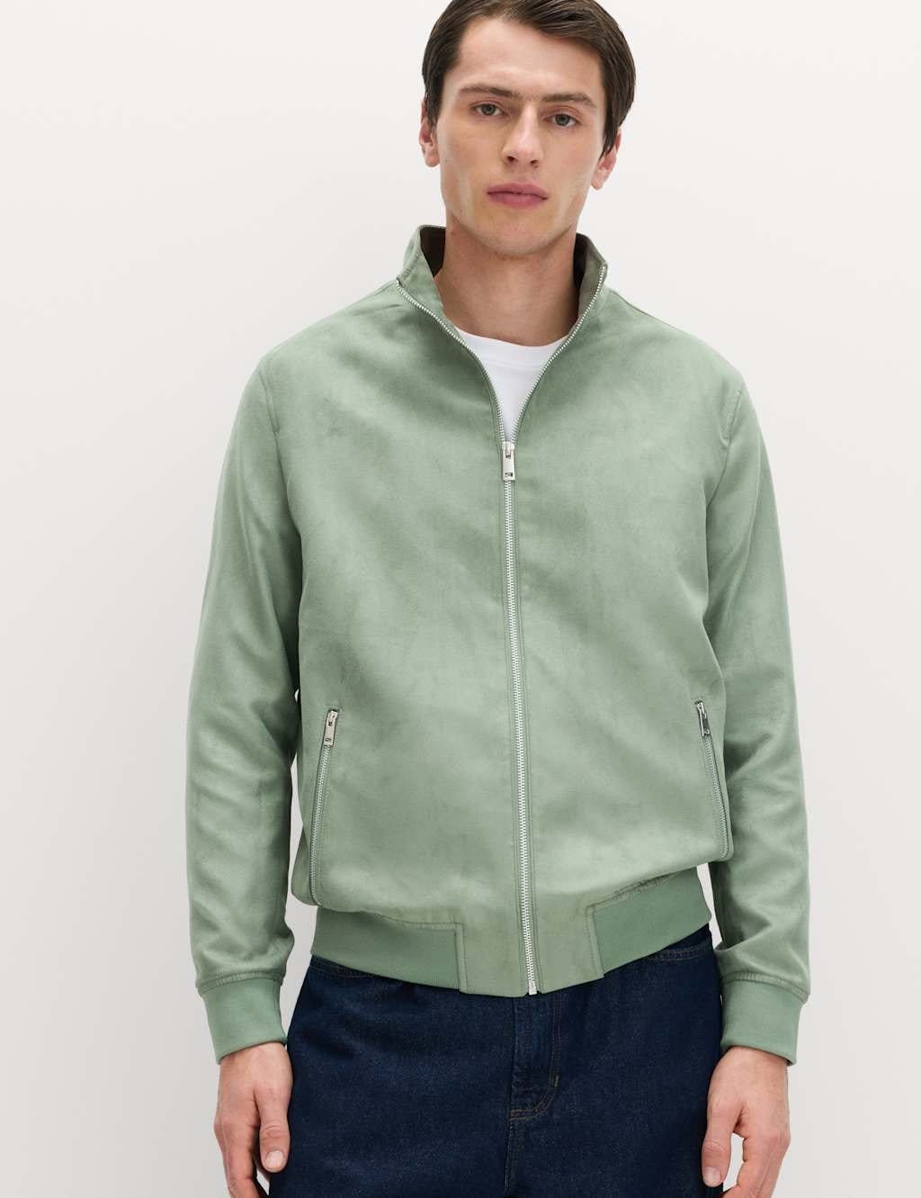 M&S Sage Green Faux Suede Funnel Neck Jacket