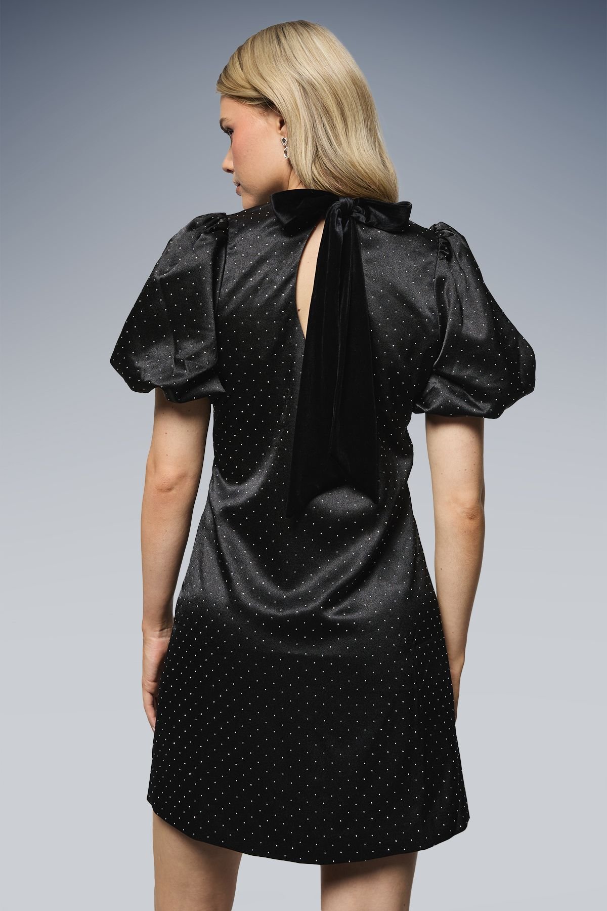 Dorothy Perkins Dorothy Perkins Women's DP Luxe Diamante Satin Puff Sleeve Mini Dress in Black - 3