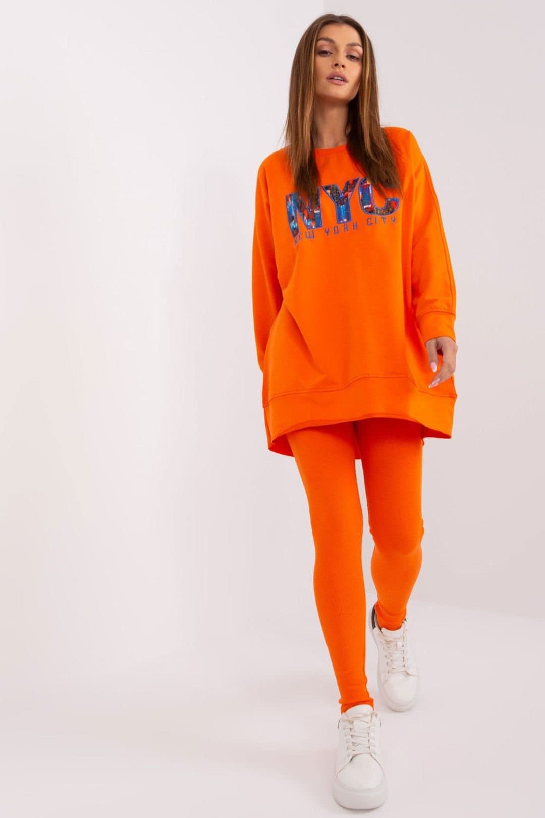 Love Lace Love Lace Women's Cotton Stretch Hoodie & High Waist Leggings Set in Orange