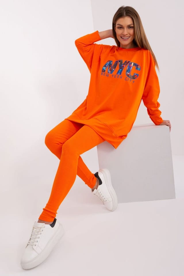 Love Lace Love Lace Women's Cotton Stretch Hoodie & High Waist Leggings Set in Orange - 2