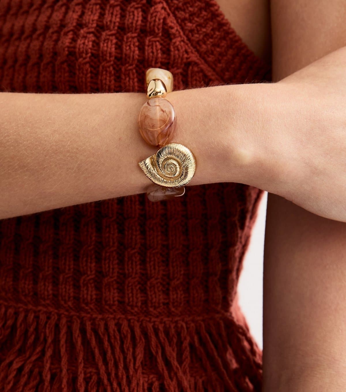 New Look Brown Resin and Gold Shell Bracelet New Look