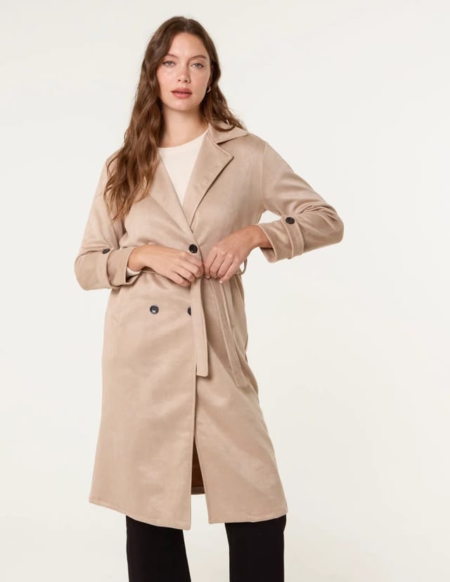 Blue Vanilla Suede Button Trench Coat - 2