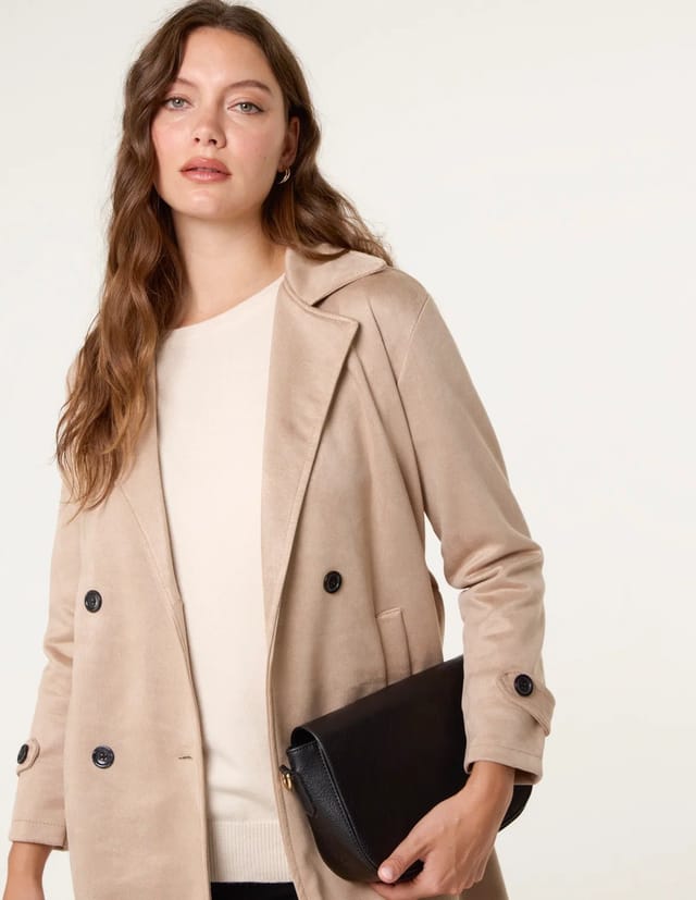 Blue Vanilla Suede Button Trench Coat - 3