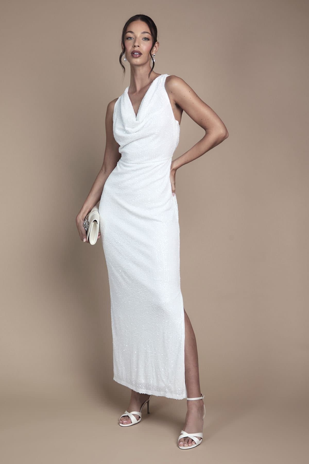 Oasis Oasis Women's Sequin Cowl Neck Maxi Wedding Dress in Ivory